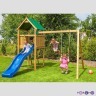 Набор для игровой площадки: детский домик с песочницей и 2скатной крышей, горкой и 2мя качелями (PS217-01)