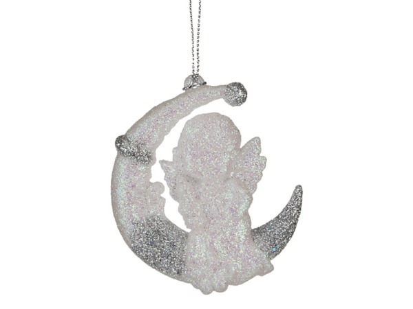 Ангел на месяце белый+серебро 8*7 см. (мал-24/кор=288шт.) Myco International (865-068)