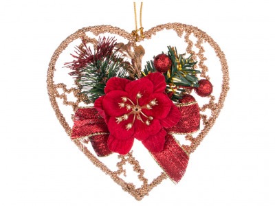 Декоративное изделие "подвеска на елку "сердечко с золотым цветком" высота=15 см Polite Crafts&gifts (160-161) 