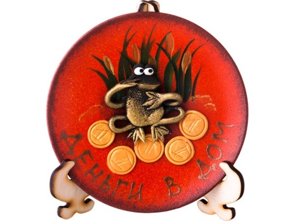 Тарелка декоративная денежная лягушка на оранжевом фоне диаметр=13 см (кор=12шт.) ИП Попов (135-5001)