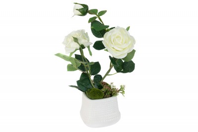 Декоративные цветы Розы белые в керамической вазе - DG-R16028N-W-AL Dream Garden