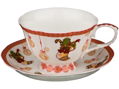 Чайный набор на 1 персону "с новым годом" 2пр. 220мл. Porcelain Manufacturing (779-105) 
