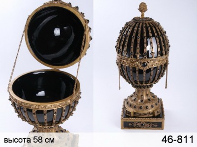 Шкатулка-яйцо декор металлом "черный агат" (46-811) 