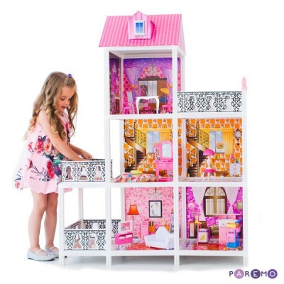 3-этажный кукольный дом с 5 комнатами, мебелью и 3 куклами в наборе (PPCD116-04)