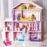 Деревянный кукольный домик "Фантазия", с мебелью 23 предмета в наборе и с гаражом, для кукол 30 см (PD316-03)