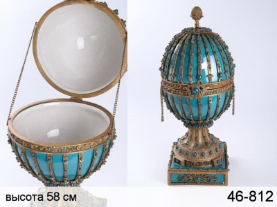 Шкатулка-яйцо декор металлом "бирюза" высота=58 см. Hangzhou Jinding (46-812) 