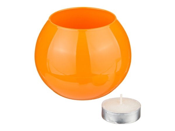 Подсвечник со свечой оранжевый высота=8 см. (381-629) 