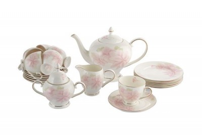 Чайный сервиз Розовые цветы 21 предмет на 6 персон - E5-HV004011_21-AL Emerald