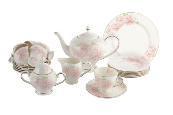 Чайный сервиз Розовые цветы 40 предметов на 12 персон - E5-HV004011_40-AL Emerald