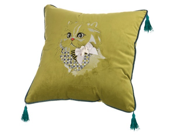 Декоративная подушка "кот" 45*45 см., салатовый , вышивка 100%пэ SANTALINO (850-827-23)