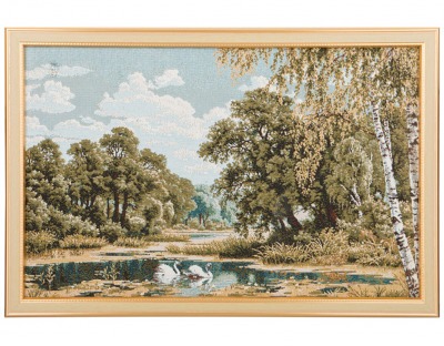Гобеленовая картина "пейзаж с лебедями" 55х37см. (404-1060-73) 