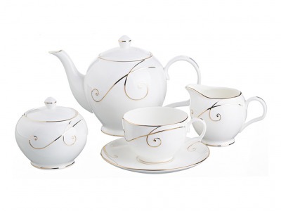 Чайный набор на 6 персон 15пр. белый 1000/250мл. Porcelain Manufacturing (264-143) 