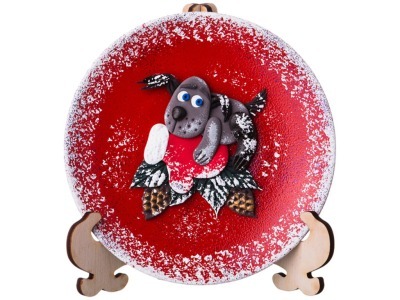 Тарелка декоративная "символ года 2018 собака на варежке" диаметр=12 см. без упаковки (кор=12шт ООО "фрегат" (135-5055)
