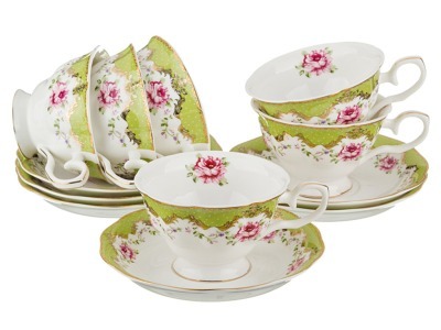 Чайный набор на 6 персон 12пр 200мл зеленый Porcelain Manufacturing (779-063) 