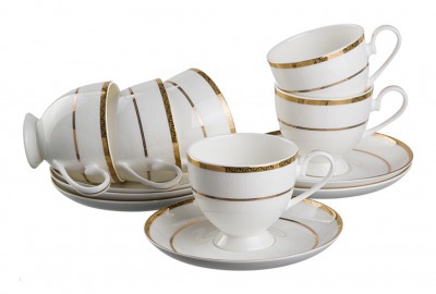 Чайный набор на 6 персон 12 пр."бель" 250 мл. Porcelain Manufacturing (440-032) 