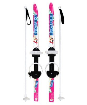 Комплект лыжный детский Быстрики с палками, розовый (90/90) (D-94172) 