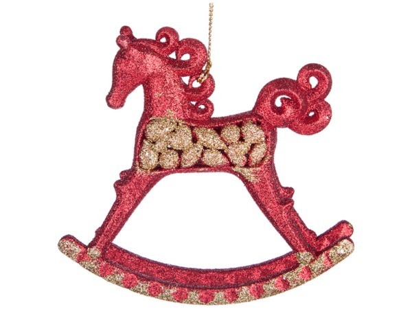 Декоративное изделие "лошадка " 11 см цвет: красный с золотом с глиттером ((мал-12/кор=192шт.) Myco International (865-330)
