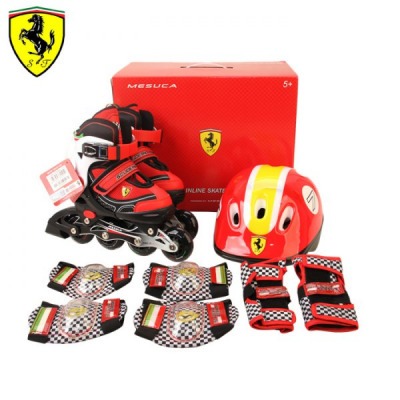 Роликовые коньки раздвижные Ferrari набор с защитой и шлемом FK11-1 (белый/черный) (53983)