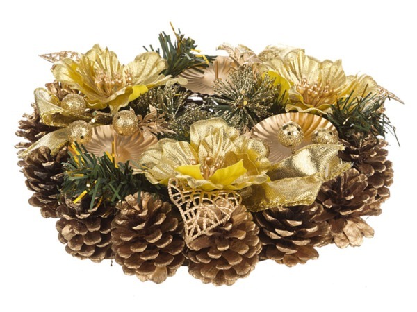 Подсвечник золотой декорированный на 3 свечи  диаметр=23 см (кор=36 шт.) Polite Crafts&gifts (161-138)