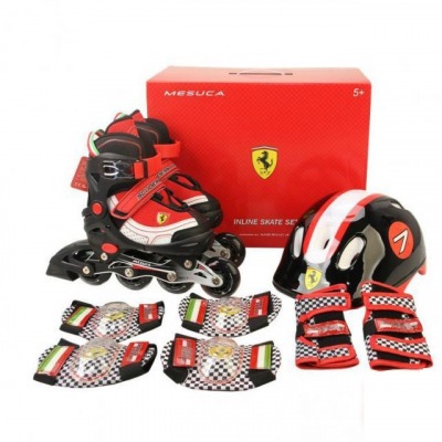 Роликовые коньки раздвижные Ferrari набор с защитой и шлемом FK11-1 (красный/черный) (53988)