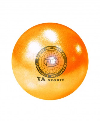 Мяч для художественной гимнастики Т12, 15 см, оранжевый с блестками (4684)