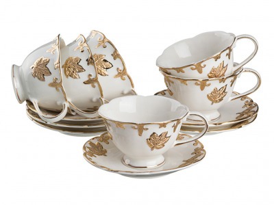Кофейный набор на 6 персон 12 пр."софия: золотой листок" 160 мл. Porcelain Manufacturing (418-264) 