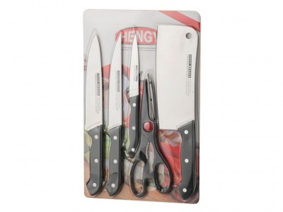 Набор 6 пр.:4 кухонных ножа+ножницы+разделочная доска 33*20 см. Bwss Kitchenware (712-276) 