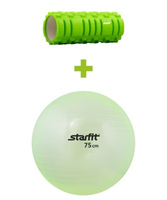Комплект FA-106 из мяча гимнастического 75 см, прозрачный и ролика массажного 140х330 мм, зеленый (392338)