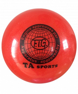 Мяч для художественной гимнастики RGB-102, 15 см, красный, с блестками (271210)