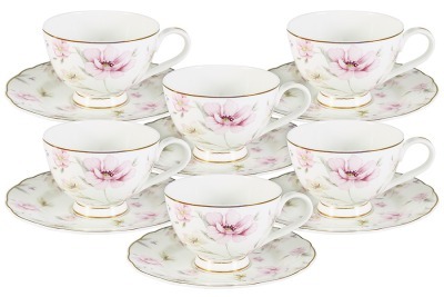 Набор 12 предметов Розовый танец: 6 чашек + 6 блюдец Emily (E9-M1661_12-AL)