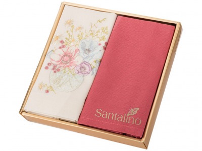 Комплект салфеток 40*40см из 2шт "букетик" х/б 100%, молочный/розовый SANTALINO (850-453-16)
