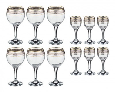 Набор на 6 персон 12 пр.:6 рюмок для водки 50 мл.+6 бокалов для вина 250 мл. (381-611) 