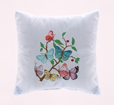 Подушка декоративная 35*35 "райские бабочки", вышивка,плюш, х/ф,голубой (850-700-04) 