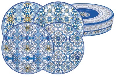 Набор из 4-х десертных тарелок Майолика (голубая) в подарочной упак. Easy Life (R2S) (EL-R0924_MAIB)