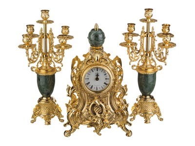 Набор:часы+2 подсвечника  циферблата=10 см. Olympus Brass (292-018) 