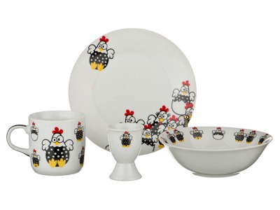 Наборы посуды на 1 персону 4пр.:миска,тарелка,кружка 200 мл.,подставка под яйцо Hangzhou Jinding (87-079) 