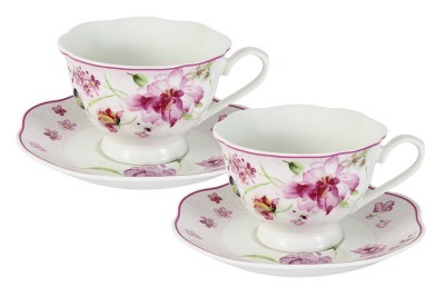 Набор: 2 чашки + 2 блюдца Розовые цветы - D-PW-15-412B-AL Primavera 