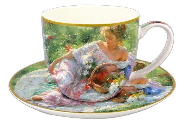 Чашка с блюдцем Девушка с корзиной цветов в подарочной упаковке - CAR2-045-0232 Carmani