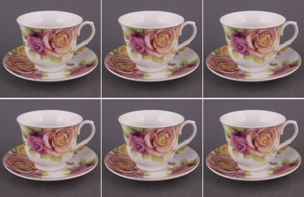 Чайный набор на 6 персон 12 пр. "розы" 250 мл. Porcelain Manufacturing (389-117) 
