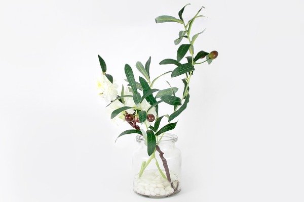 Декоративные цветы Сакура белая и ветвь оливы в стекл.вазе - DG-F6795W Dream Garden