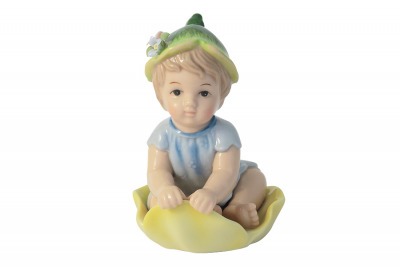 Статуэтка Малыш на жёлтом листочке в салатовой шляпке Navel ( N-PB0467_A-AL )