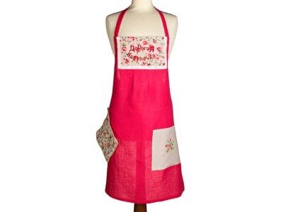 Фартук с прихваткой "дорогая бабулечка", 100% лен/хб,цвет/розовый Текстильный Мир (850-646-1)