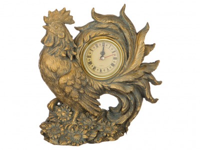 Часы петух "защита дома" цвет: бронза 19*10 см. высота=21 см. диаметр циферблата=6 см. Hong Kong (114-282) 