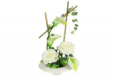 Декоративные цветы Розы и каллы белые на керамической подставке - DG-15009-AL Dream Garden