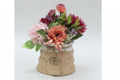 Декор.цветы Герберы и гортензии розовые в керам.вазе - DG-F6756 Dream Garden
