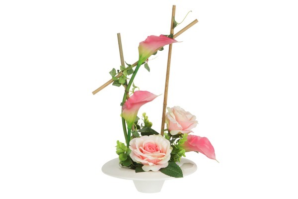 Декоративные цветы Розы и каллы розовыена керамической подставке - DG-15009-PK-AL Dream Garden