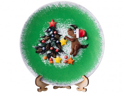 Тарелка декоративная "символ года 2018 собака с елкой" диаметр=20 см. без упаковки (кор=12шт ООО "фрегат" (135-5054)