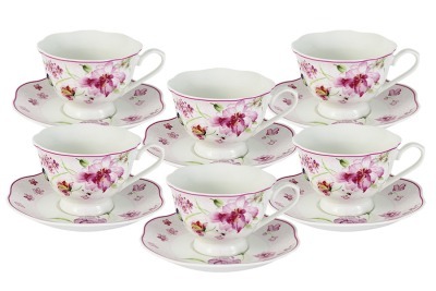 Набор: 6 чашек + 6 блюдец Розовые цветы Primavera ( PW-15-412C-AL )