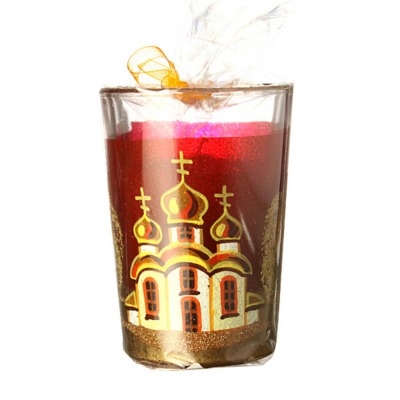 Подсвечник стакан со свечой декоративный 250гр "церковь бордо" 250 гр. (135-36382) 