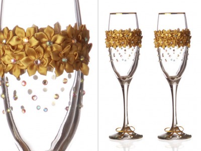 Набор бокалов для шампанского из 2 шт. с золотой каймой 170 мл. (802-510183) 